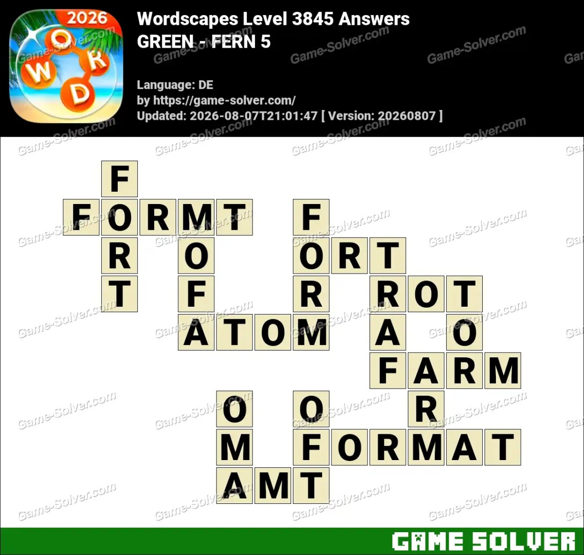 Wordscapes Deutsche Level 3845 Answers — GREEN - FERN 5 Wordscapes Deutsche Level 3845 Answers — GREEN - FERN 5