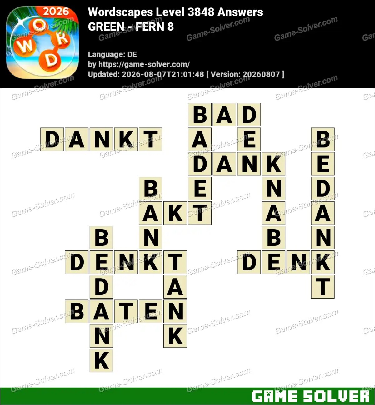 Wordscapes Deutsche Level 3848 Answers — GREEN - FERN 8