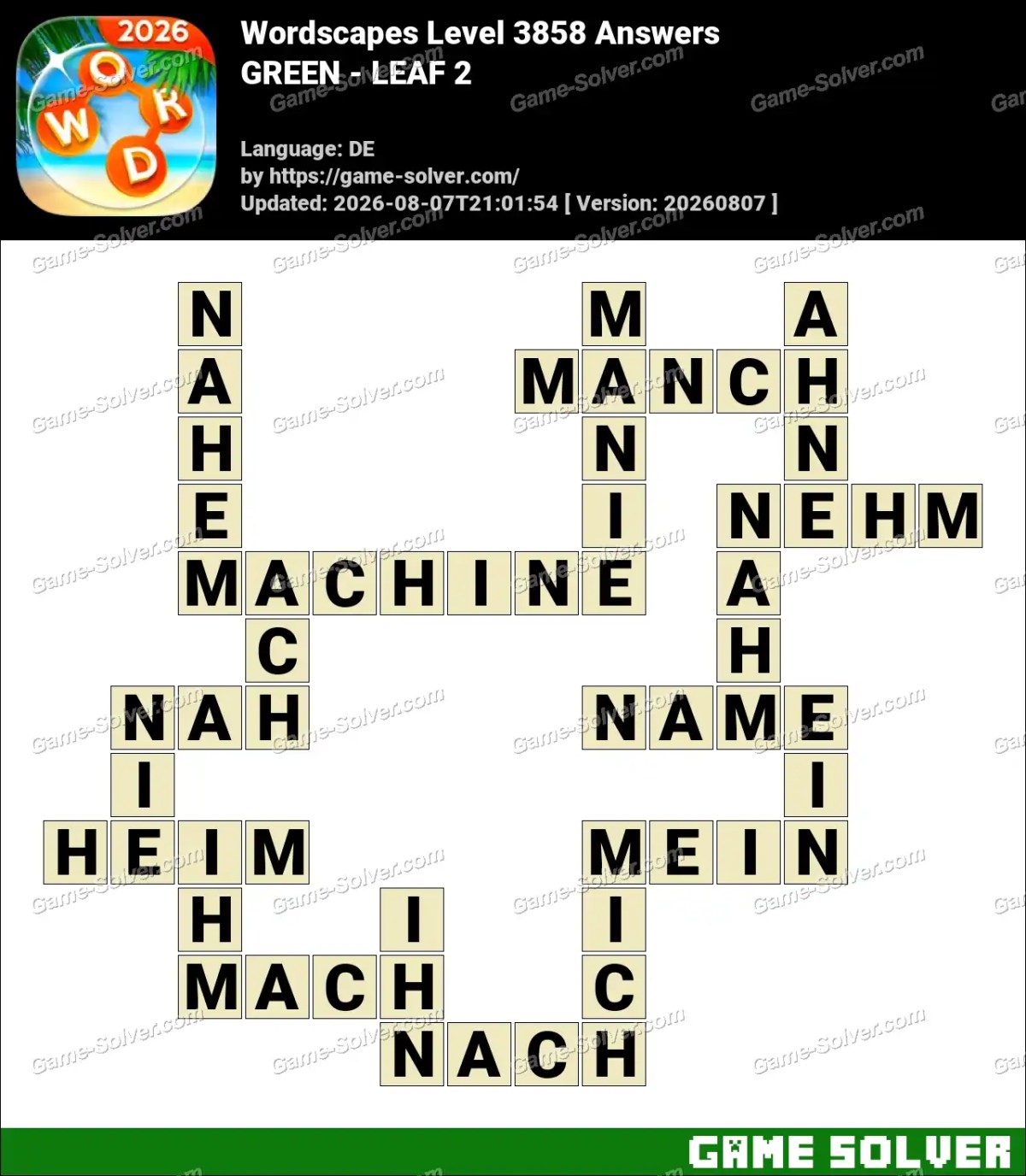 Wordscapes Deutsche Level 3858 Answers — GREEN - LEAF 2