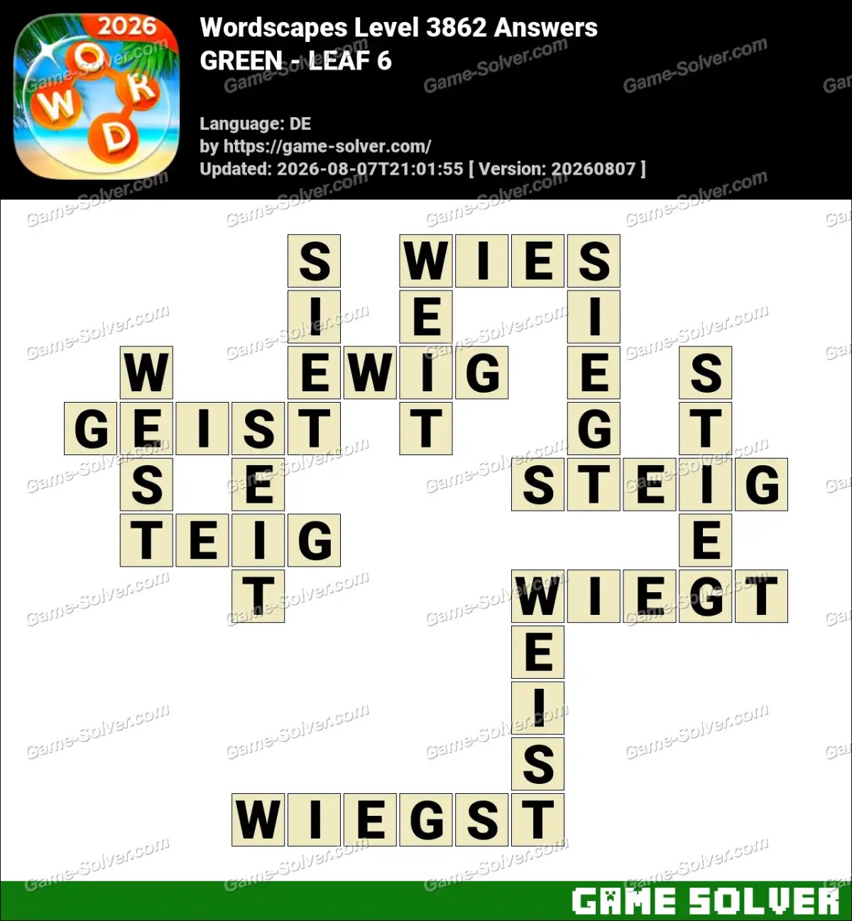 Wordscapes Deutsche Level 3862 Answers — GREEN - LEAF 6