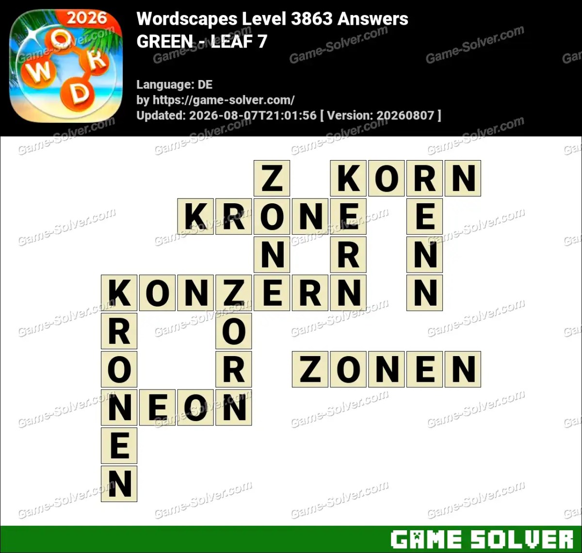 Wordscapes Deutsche Level 3863 Answers — GREEN - LEAF 7