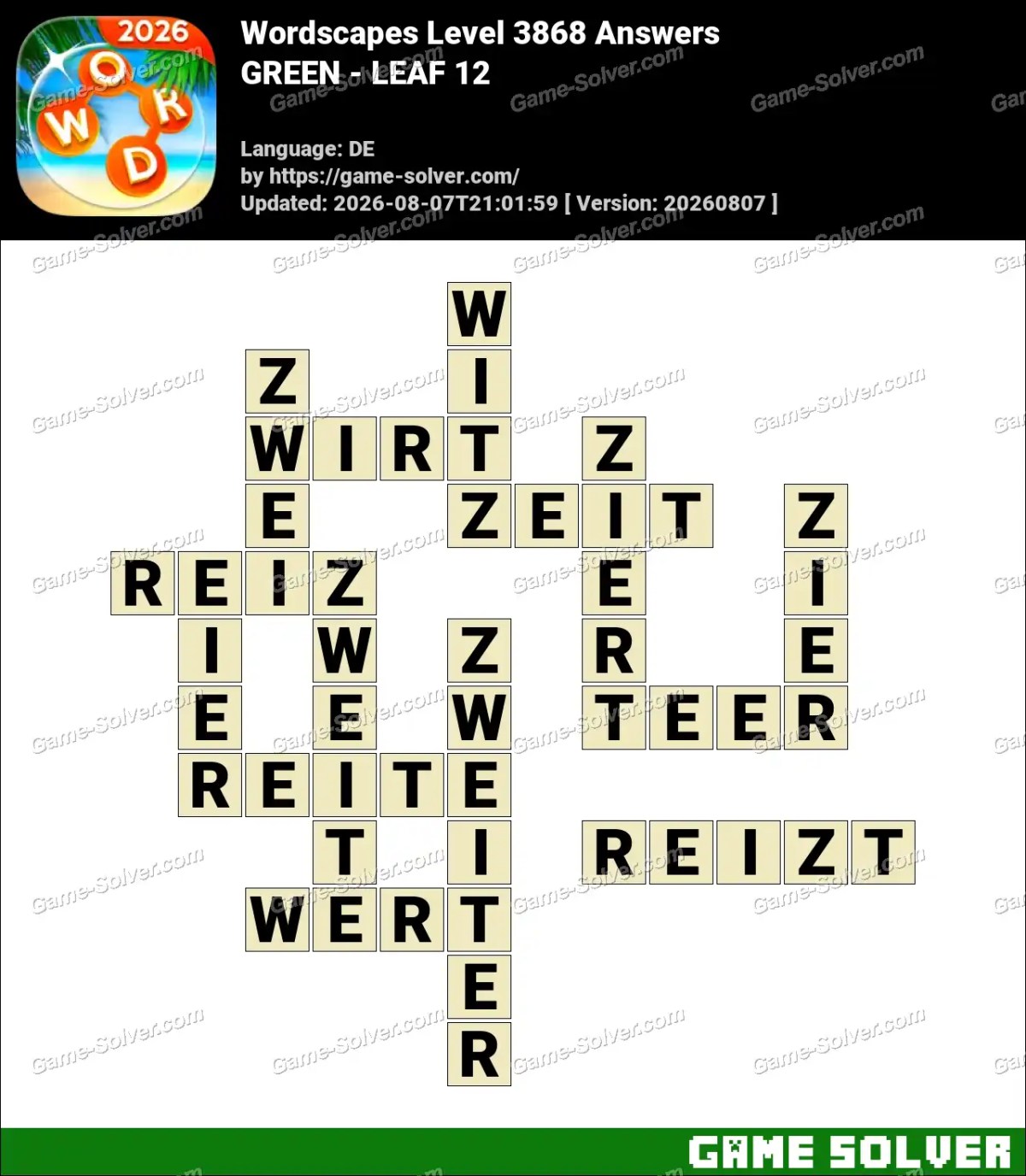 Wordscapes Deutsche Level 3868 Answers — GREEN - LEAF 12