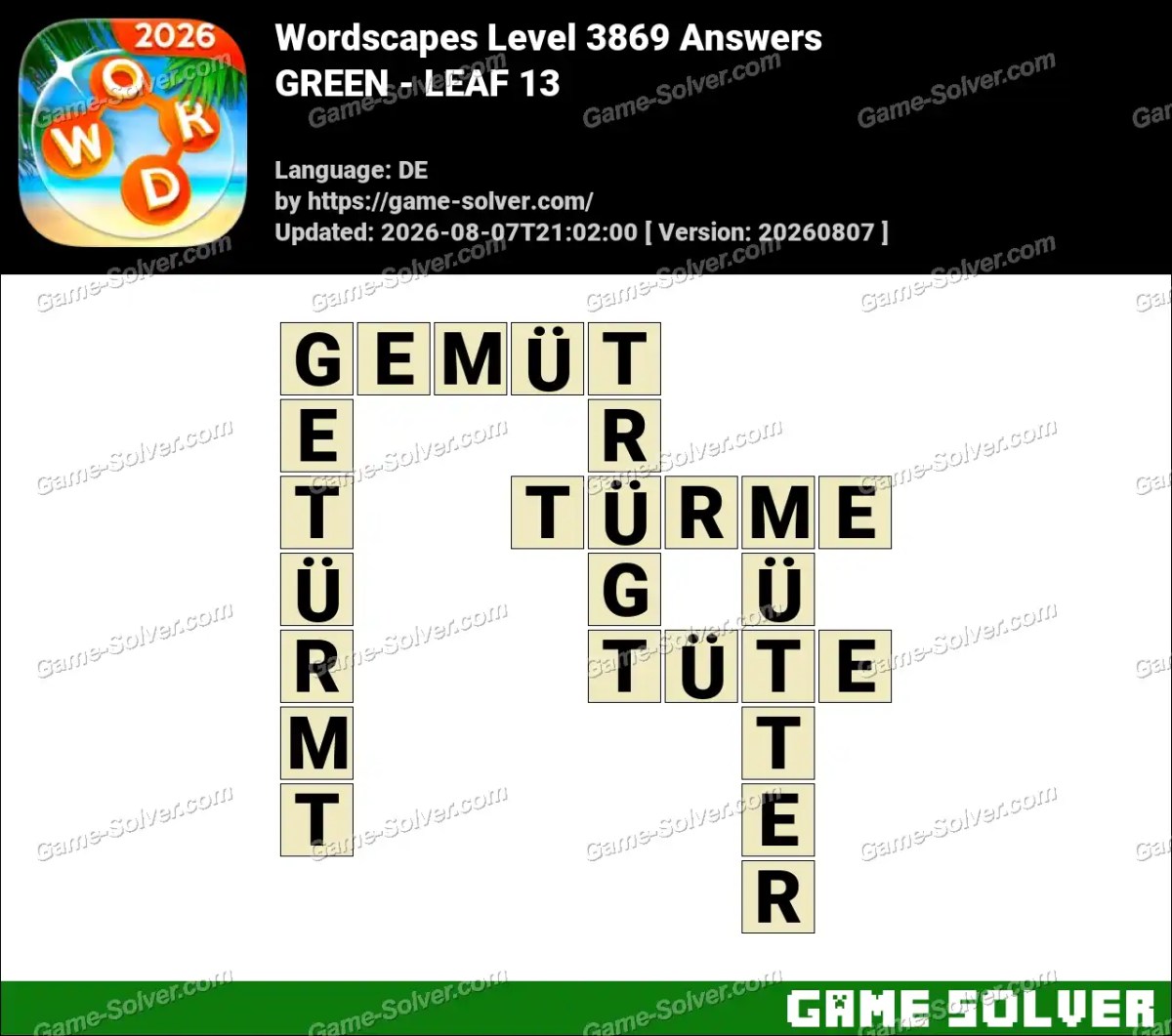 Wordscapes Deutsche Level 3869 Answers — GREEN - LEAF 13
