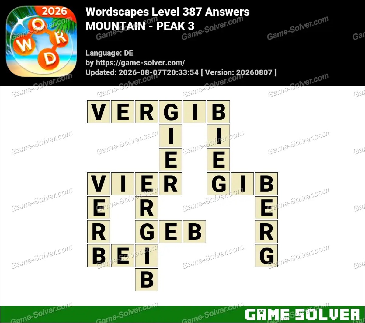 Wordscapes Deutsche Level 387 Answers — MOUNTAIN - PEAK 3