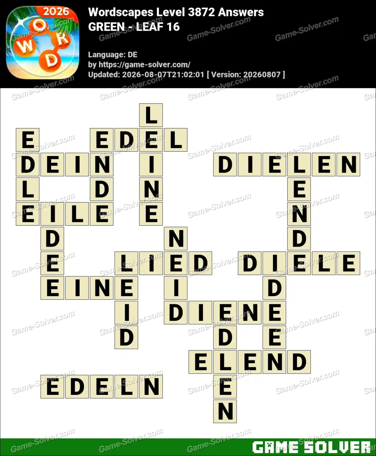 Wordscapes Deutsche Level 3872 Answers — GREEN - LEAF 16