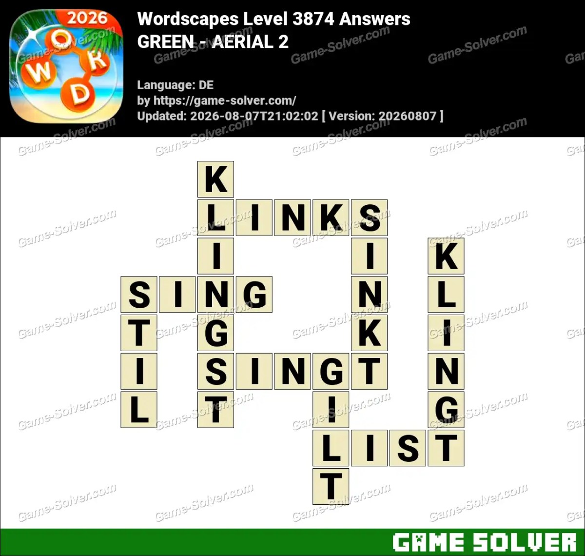 Wordscapes Deutsche Level 3874 Answers — GREEN - AERIAL 2