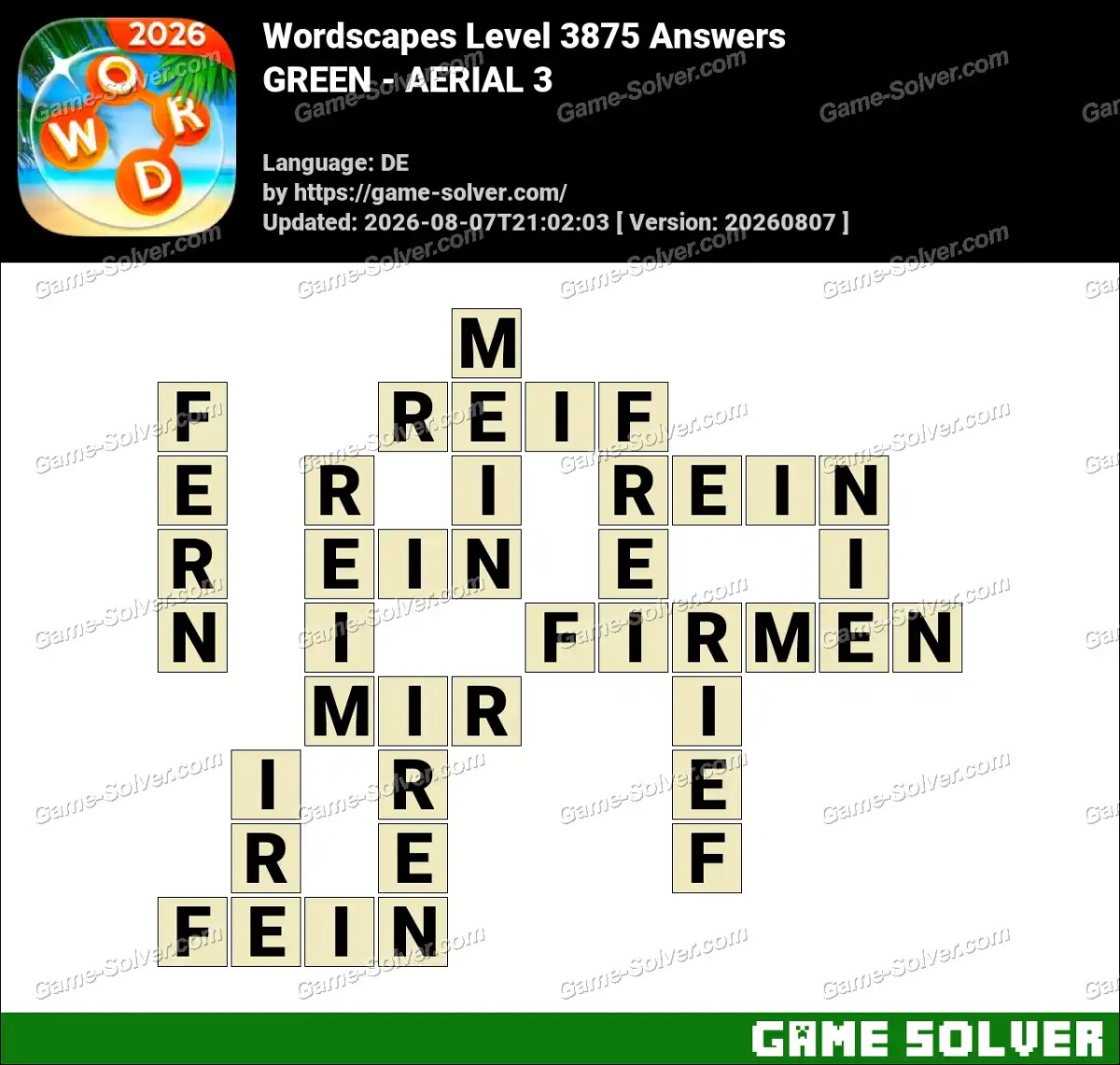 Wordscapes Deutsche Level 3875 Answers — GREEN - AERIAL 3