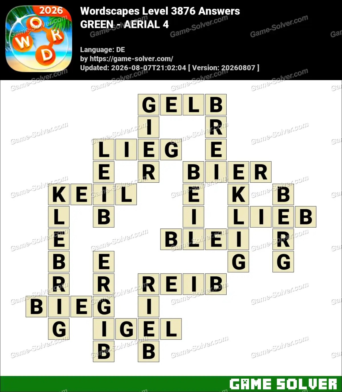Wordscapes Deutsche Level 3876 Answers — GREEN - AERIAL 4