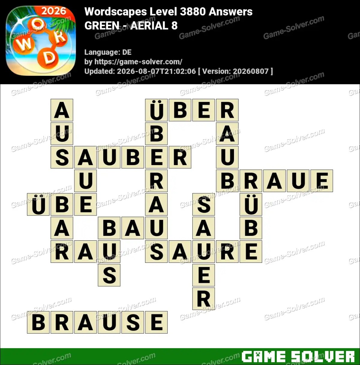 Wordscapes Deutsche Level 3880 Answers — GREEN - AERIAL 8