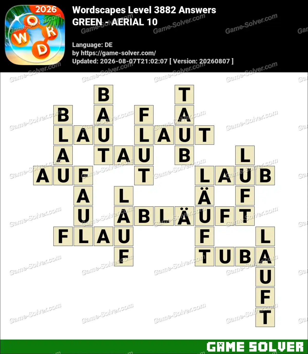 Wordscapes Deutsche Level 3882 Answers — GREEN - AERIAL 10
