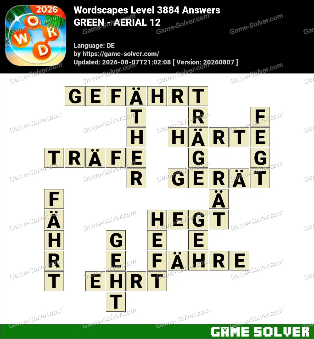Wordscapes Deutsche Level 3884 Answers — GREEN - AERIAL 12