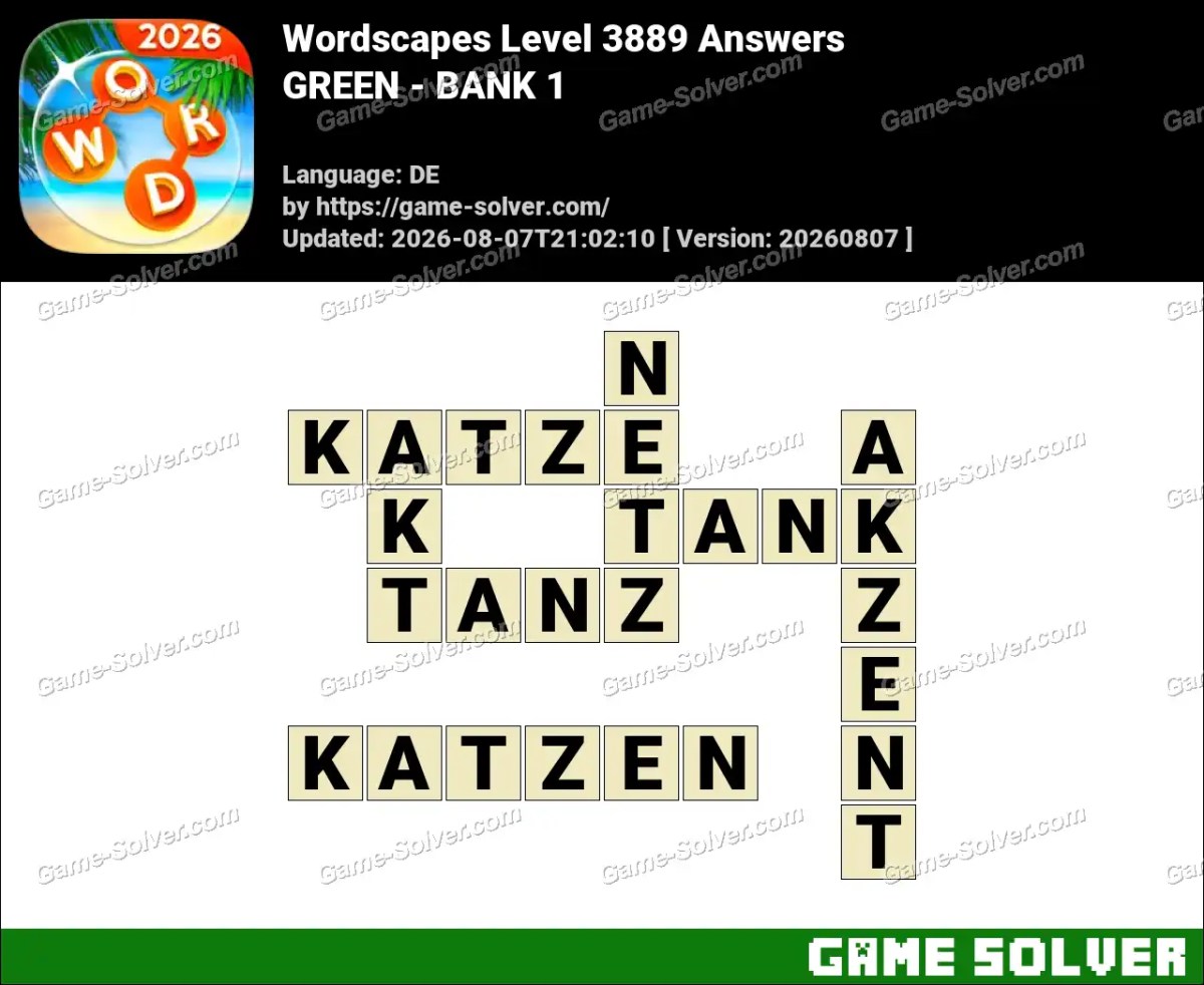 Wordscapes Deutsche Level 3889 Answers — GREEN - BANK 1