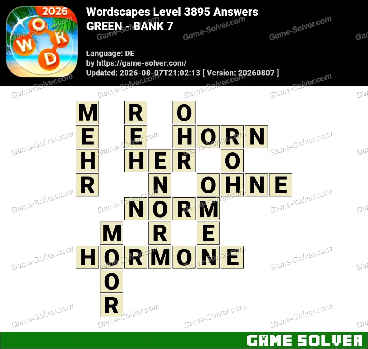 Wordscapes Deutsche Level 3895 Answers — GREEN - BANK 7