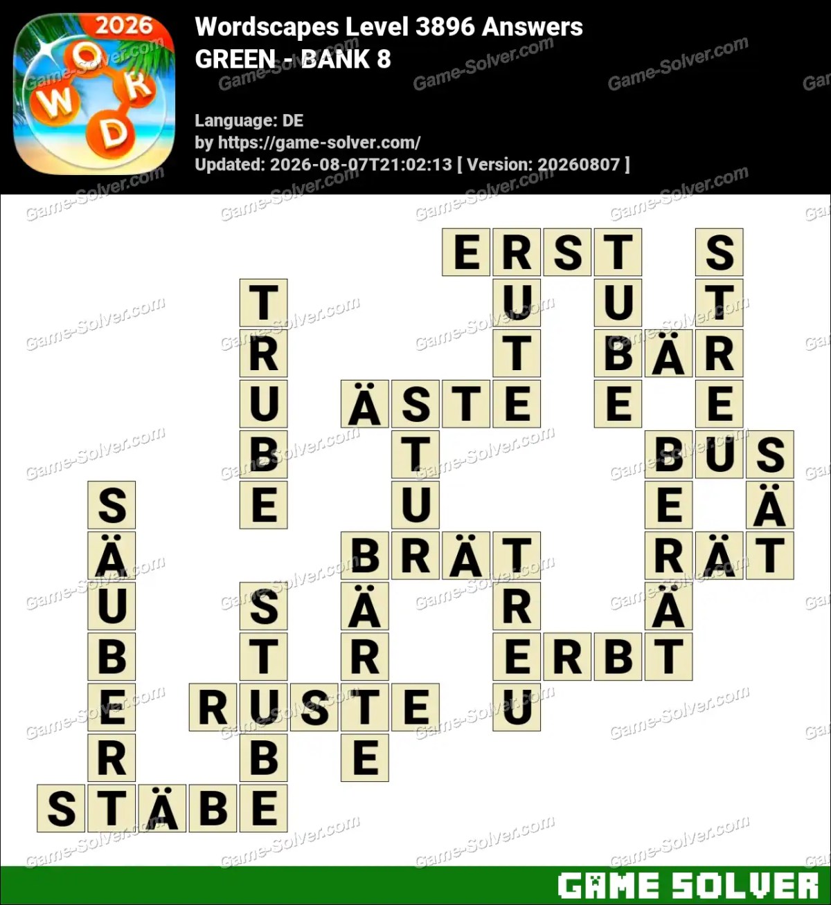 Wordscapes Deutsche Level 3896 Answers — GREEN - BANK 8