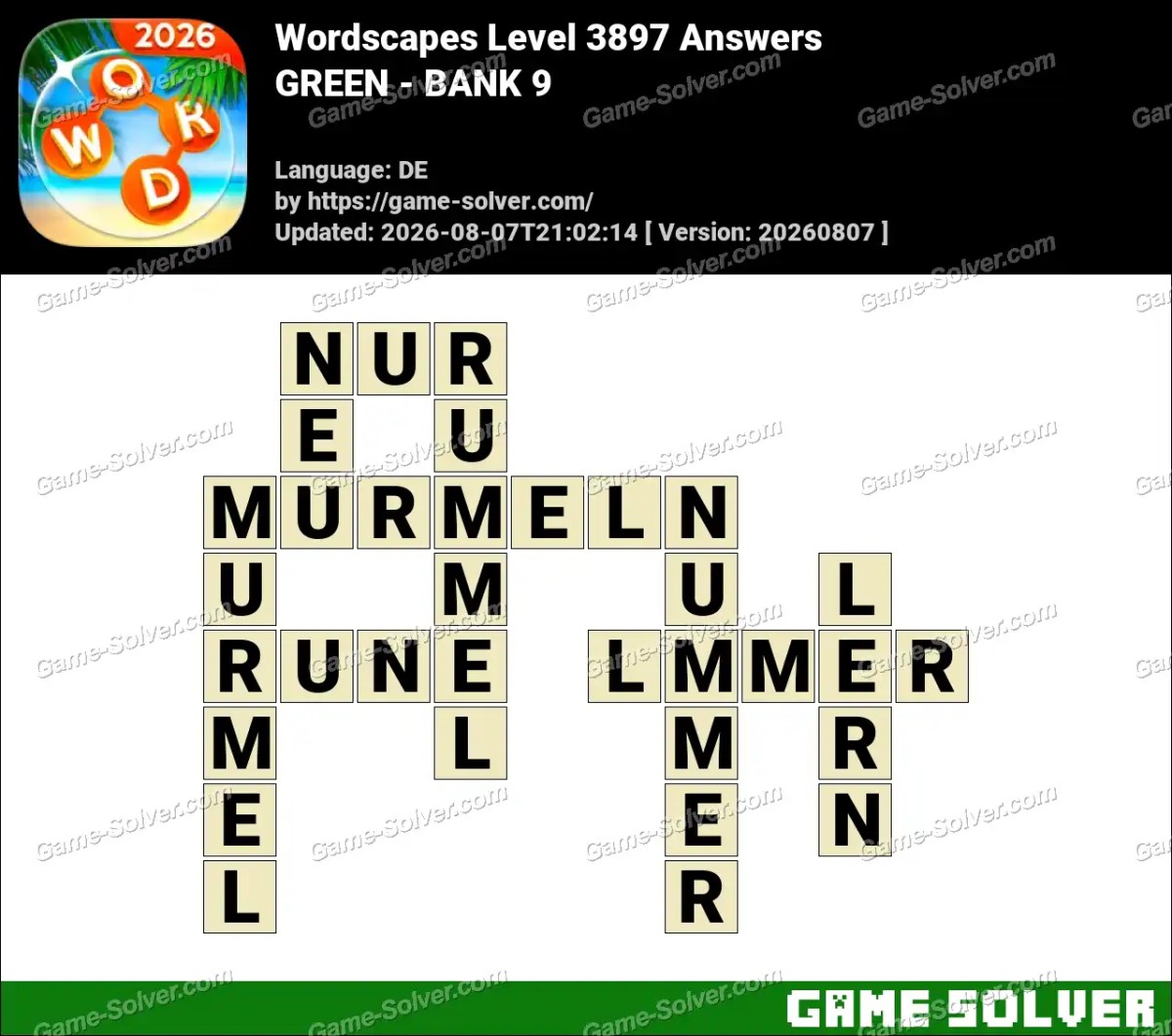 Wordscapes Deutsche Level 3897 Answers — GREEN - BANK 9