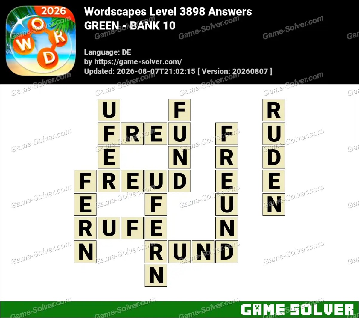Wordscapes Deutsche Level 3898 Answers — GREEN - BANK 10
