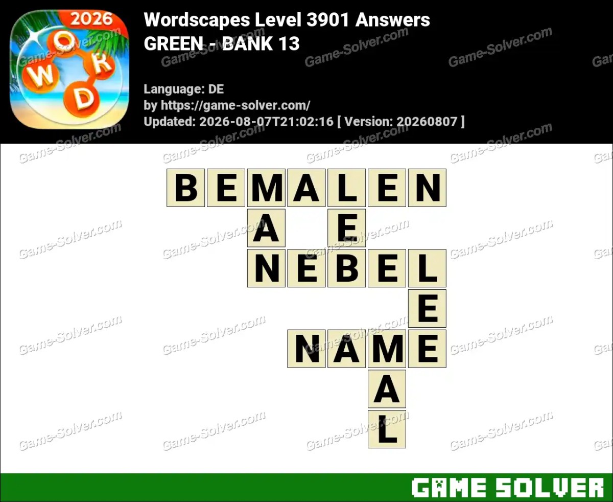 Wordscapes Deutsche Level 3901 Answers — GREEN - BANK 13 Wordscapes Deutsche Level 3901 Answers — GREEN - BANK 13
