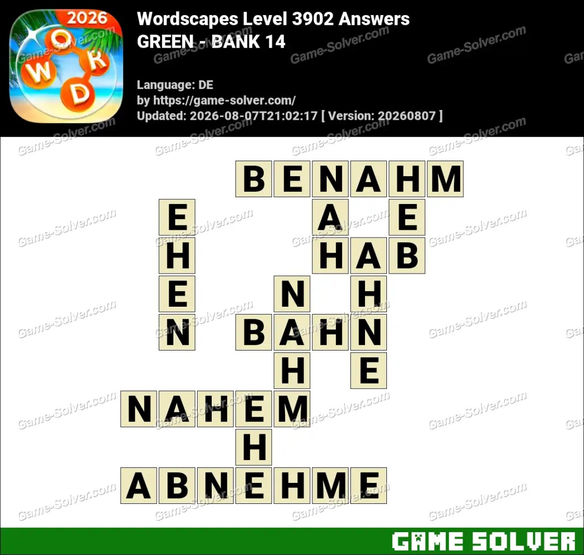 Wordscapes Deutsche Level 3902 Answers — GREEN - BANK 14 Wordscapes Deutsche Level 3902 Answers — GREEN - BANK 14