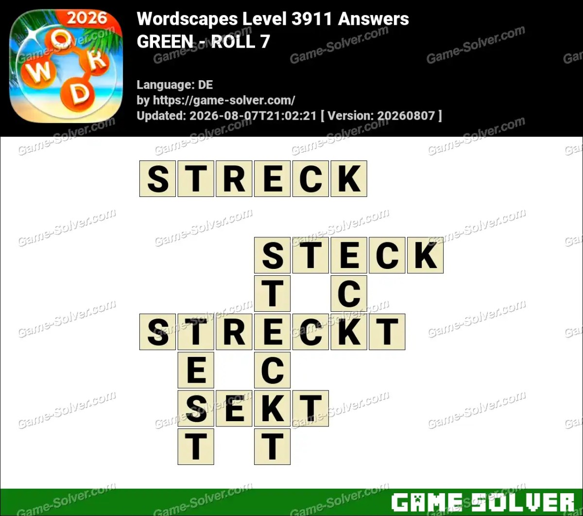 Wordscapes Deutsche Level 3911 Answers — GREEN - ROLL 7