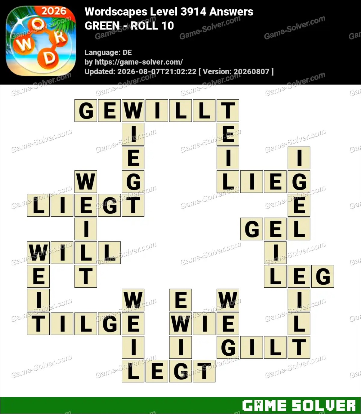 Wordscapes Deutsche Level 3914 Answers — GREEN - ROLL 10