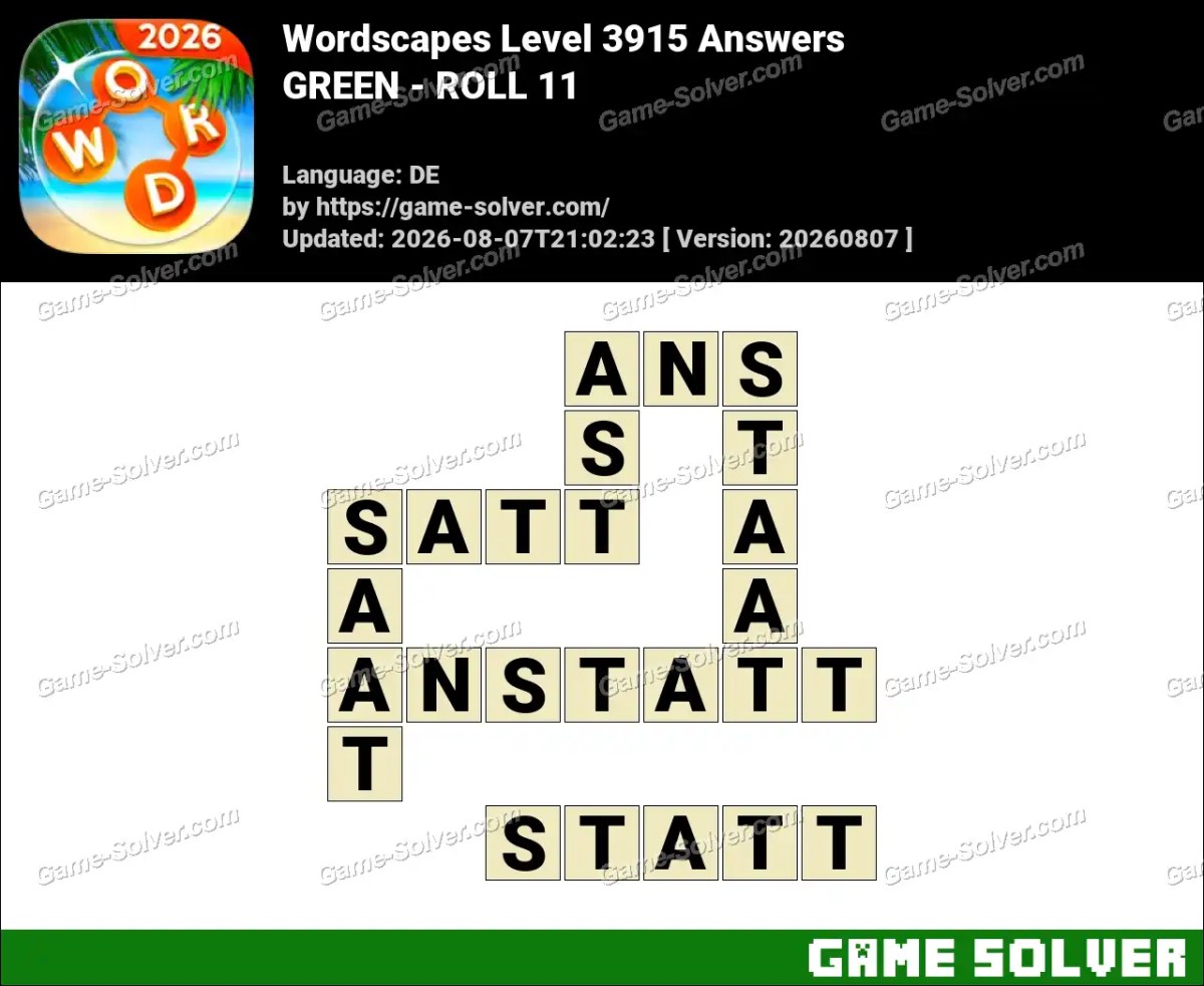 Wordscapes Deutsche Level 3915 Answers — GREEN - ROLL 11