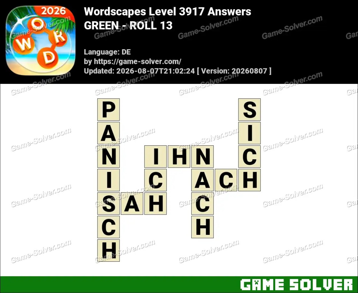 Wordscapes Deutsche Level 3917 Answers — GREEN - ROLL 13