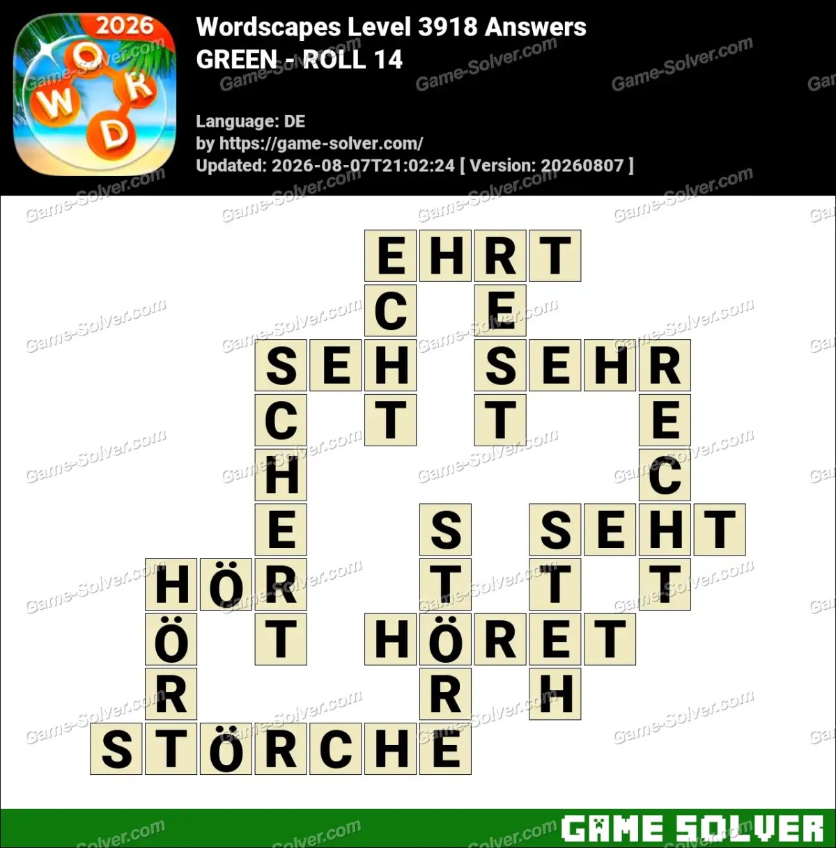 Wordscapes Deutsche Level 3918 Answers — GREEN - ROLL 14