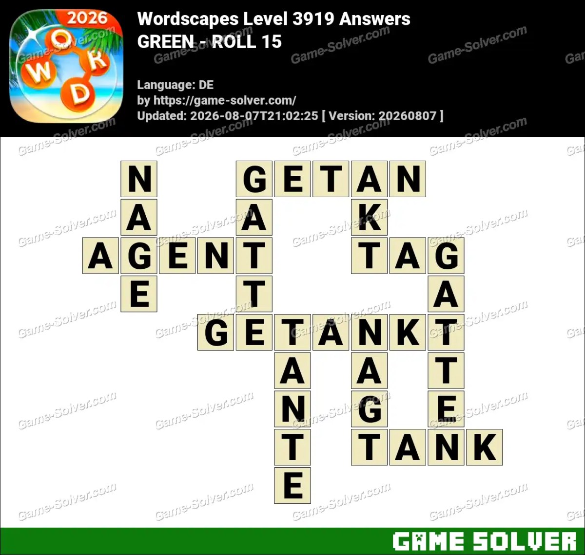 Wordscapes Deutsche Level 3919 Answers — GREEN - ROLL 15