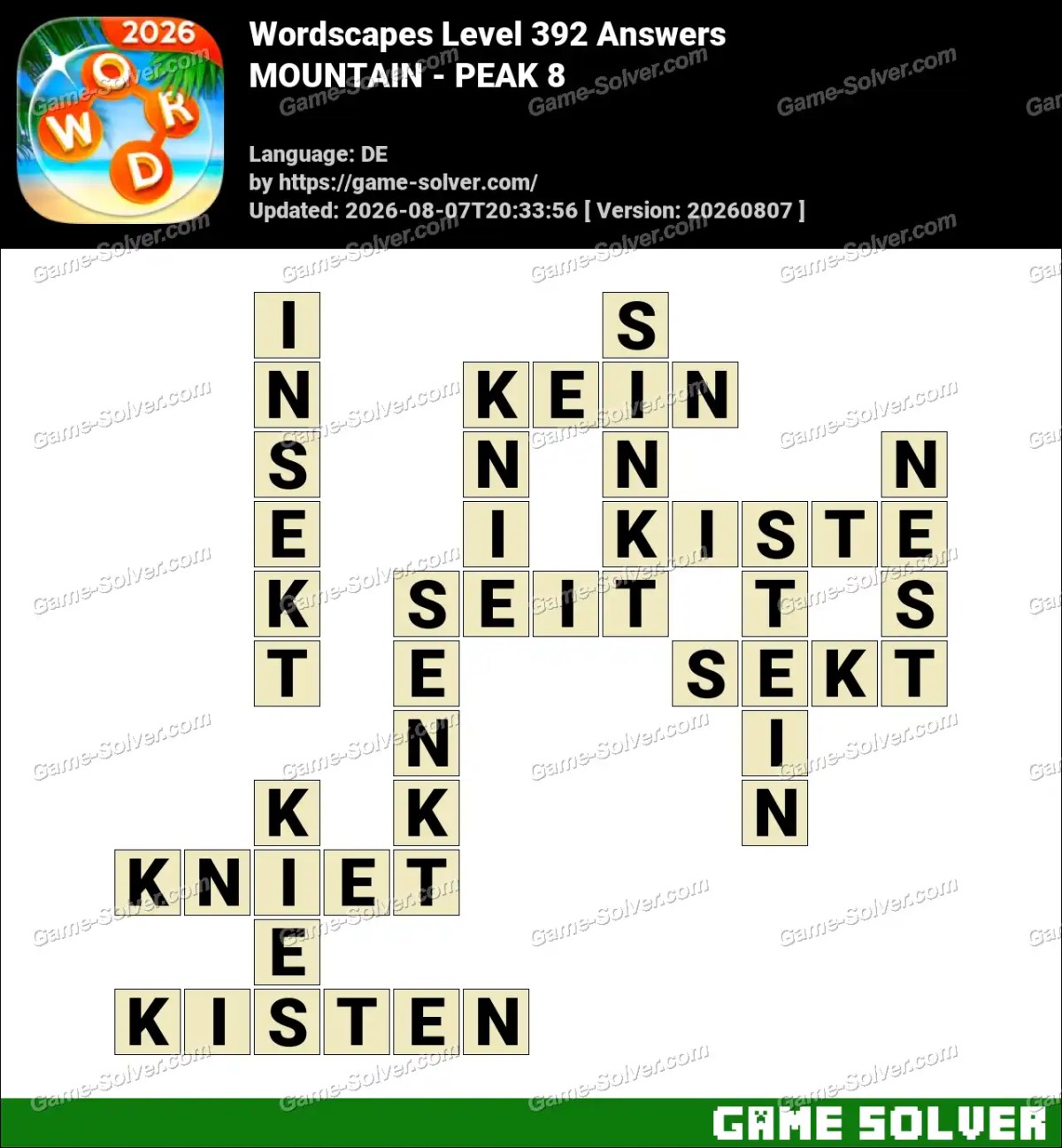 Wordscapes Deutsche Level 392 Answers — MOUNTAIN - PEAK 8 Wordscapes Deutsche Level 392 Answers — MOUNTAIN - PEAK 8