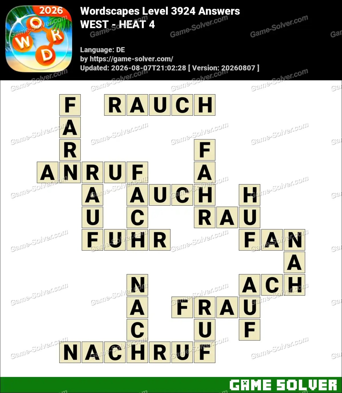 Wordscapes Deutsche Level 3924 Answers — WEST - HEAT 4