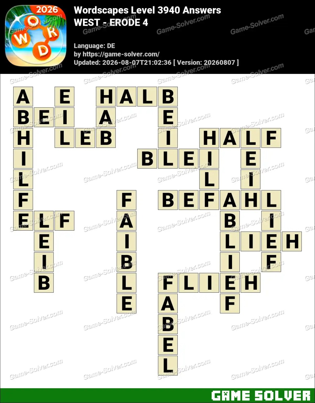 Wordscapes Deutsche Level 3940 Answers — WEST - ERODE 4
