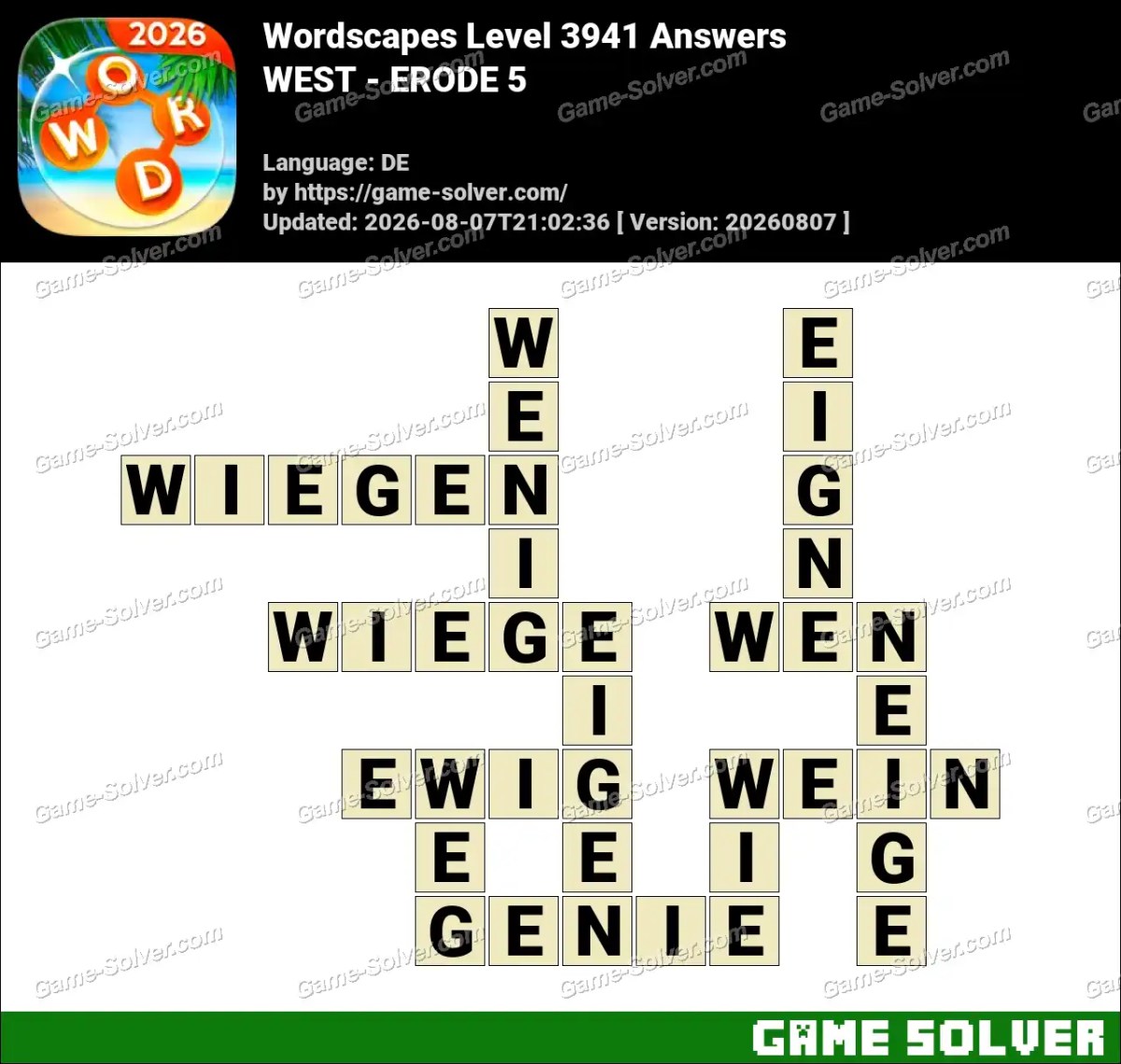 Wordscapes Deutsche Level 3941 Answers — WEST - ERODE 5