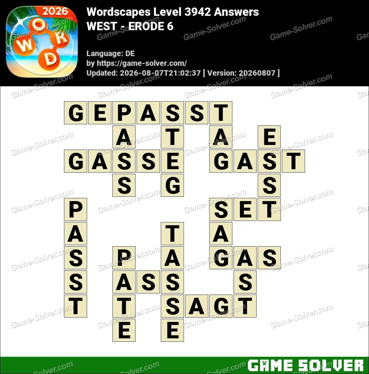 Wordscapes Deutsche Level 3942 Answers — WEST - ERODE 6