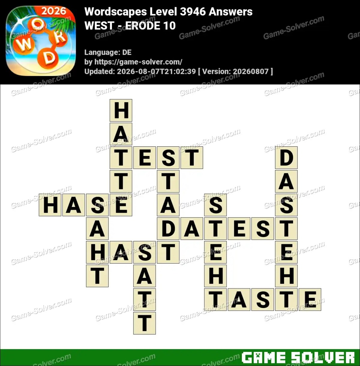 Wordscapes Deutsche Level 3946 Answers — WEST - ERODE 10