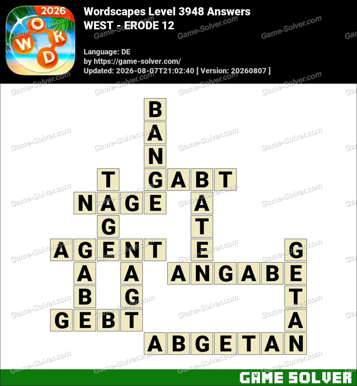 Wordscapes Deutsche Level 3948 Answers — WEST - ERODE 12