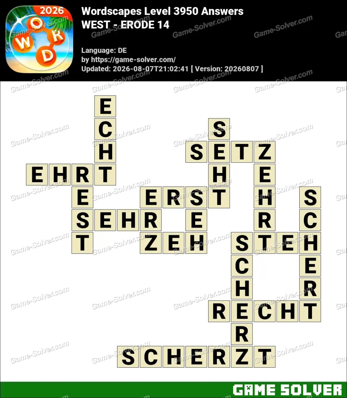 Wordscapes Deutsche Level 3950 Answers — WEST - ERODE 14