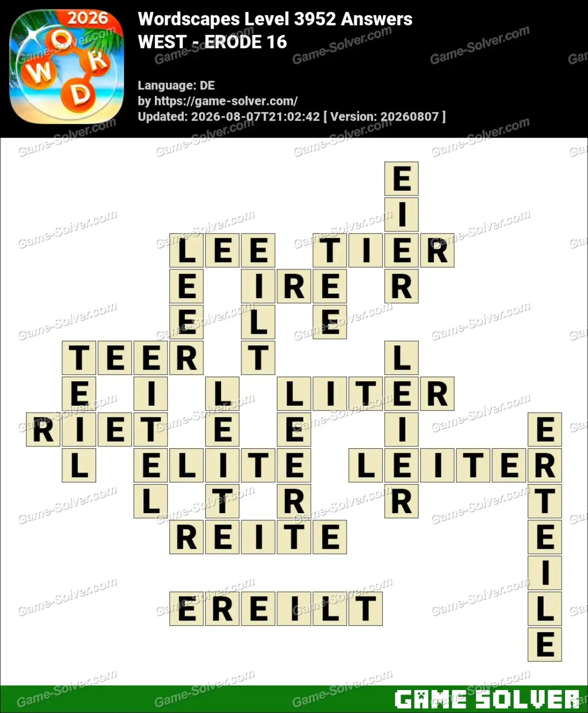 Wordscapes Deutsche Level 3952 Answers — WEST - ERODE 16