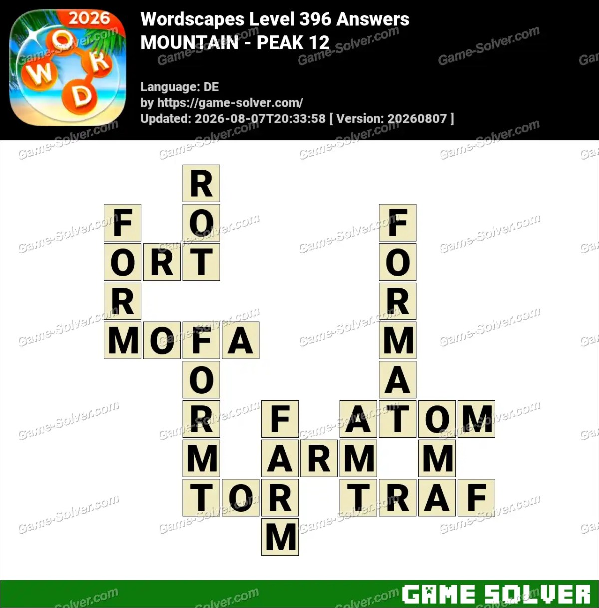 Wordscapes Deutsche Level 396 Answers — MOUNTAIN - PEAK 12 Wordscapes Deutsche Level 396 Answers — MOUNTAIN - PEAK 12