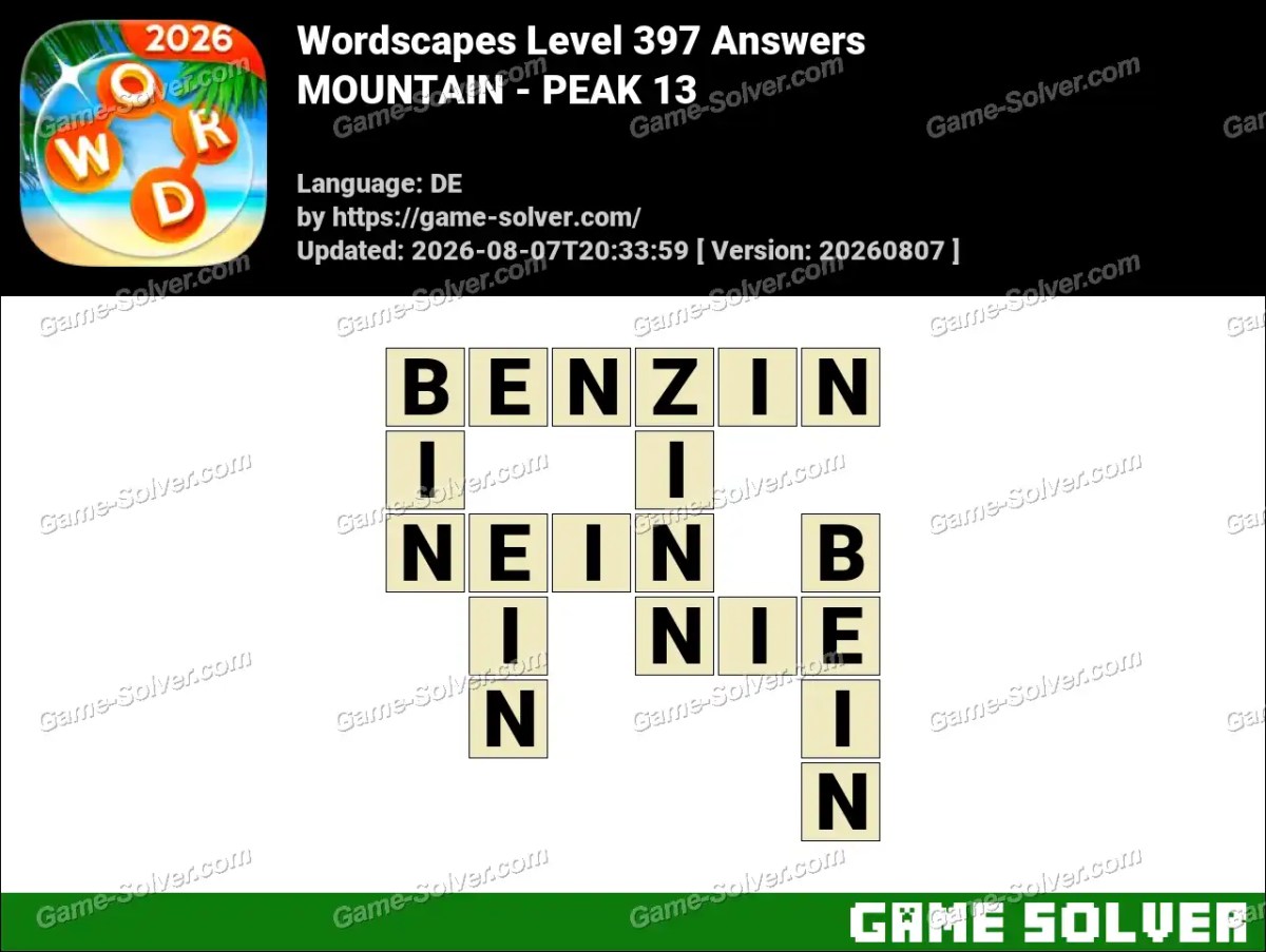 Wordscapes Deutsche Level 397 Answers — MOUNTAIN - PEAK 13 Wordscapes Deutsche Level 397 Answers — MOUNTAIN - PEAK 13