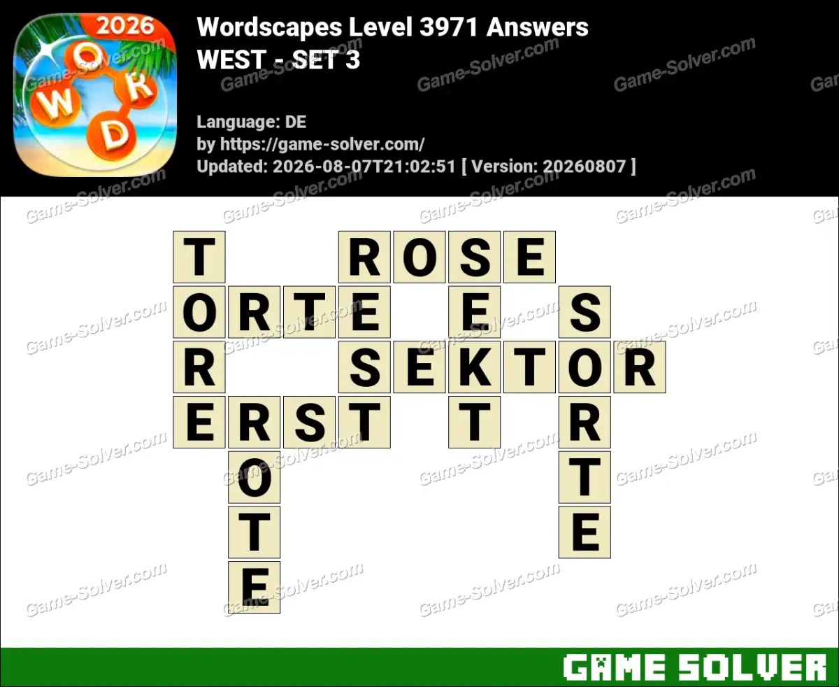 Wordscapes Deutsche Level 3971 Answers — WEST - SET 3 Wordscapes Deutsche Level 3971 Answers — WEST - SET 3