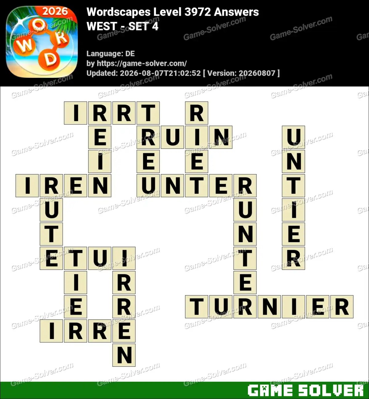 Wordscapes Deutsche Level 3972 Answers — WEST - SET 4 Wordscapes Deutsche Level 3972 Answers — WEST - SET 4