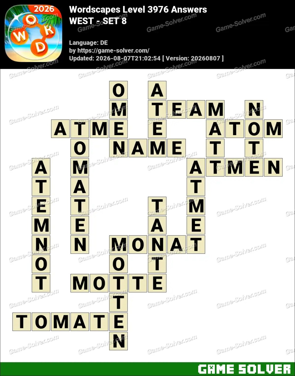 Wordscapes Deutsche Level 3976 Answers — WEST - SET 8 Wordscapes Deutsche Level 3976 Answers — WEST - SET 8