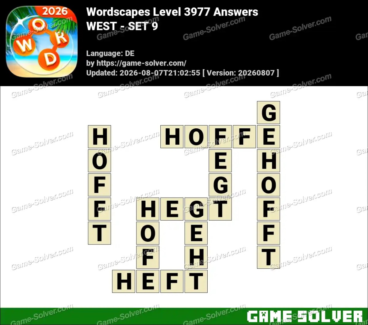 Wordscapes Deutsche Level 3977 Answers — WEST - SET 9 Wordscapes Deutsche Level 3977 Answers — WEST - SET 9