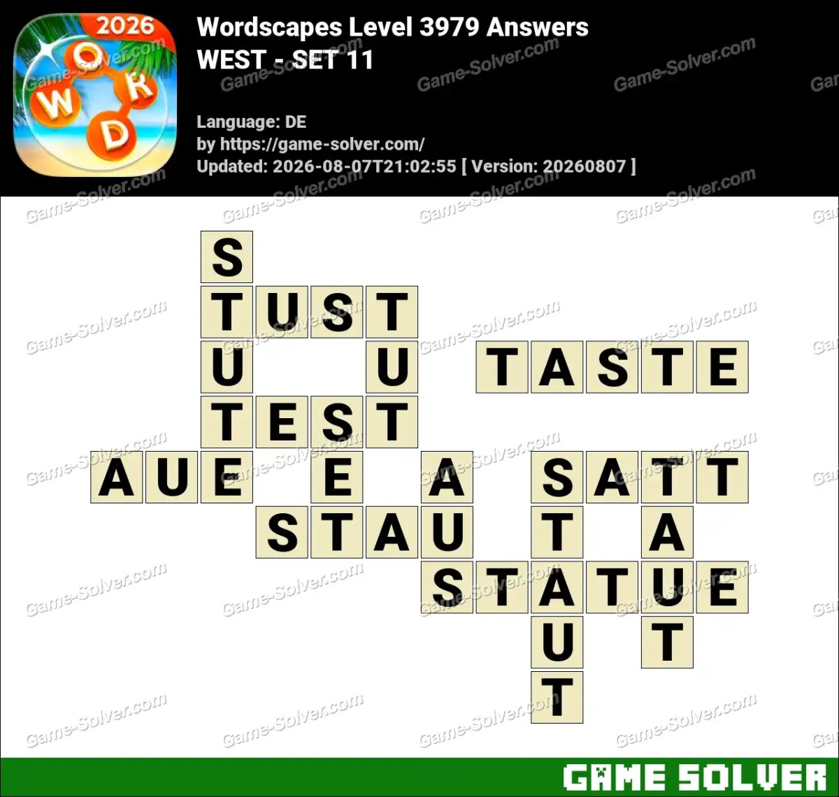 Wordscapes Deutsche Level 3979 Answers — WEST - SET 11