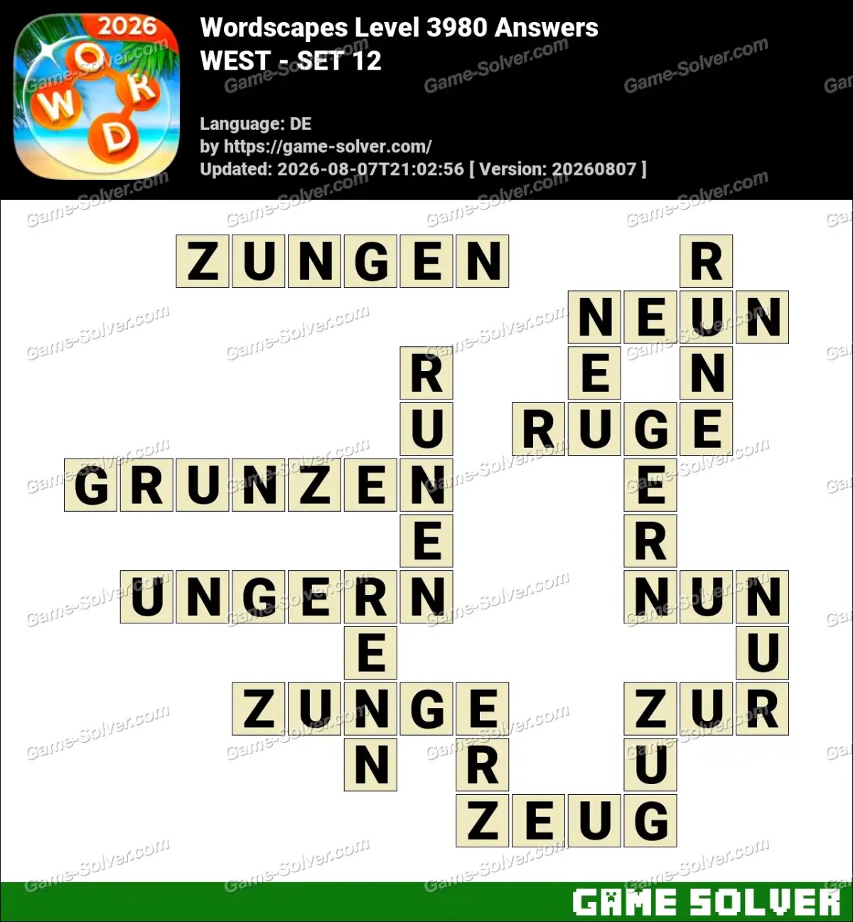 Wordscapes Deutsche Level 3980 Answers — WEST - SET 12