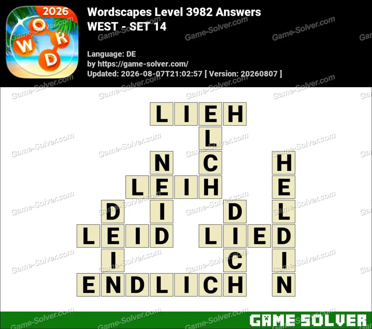 Wordscapes Deutsche Level 3982 Answers — WEST - SET 14