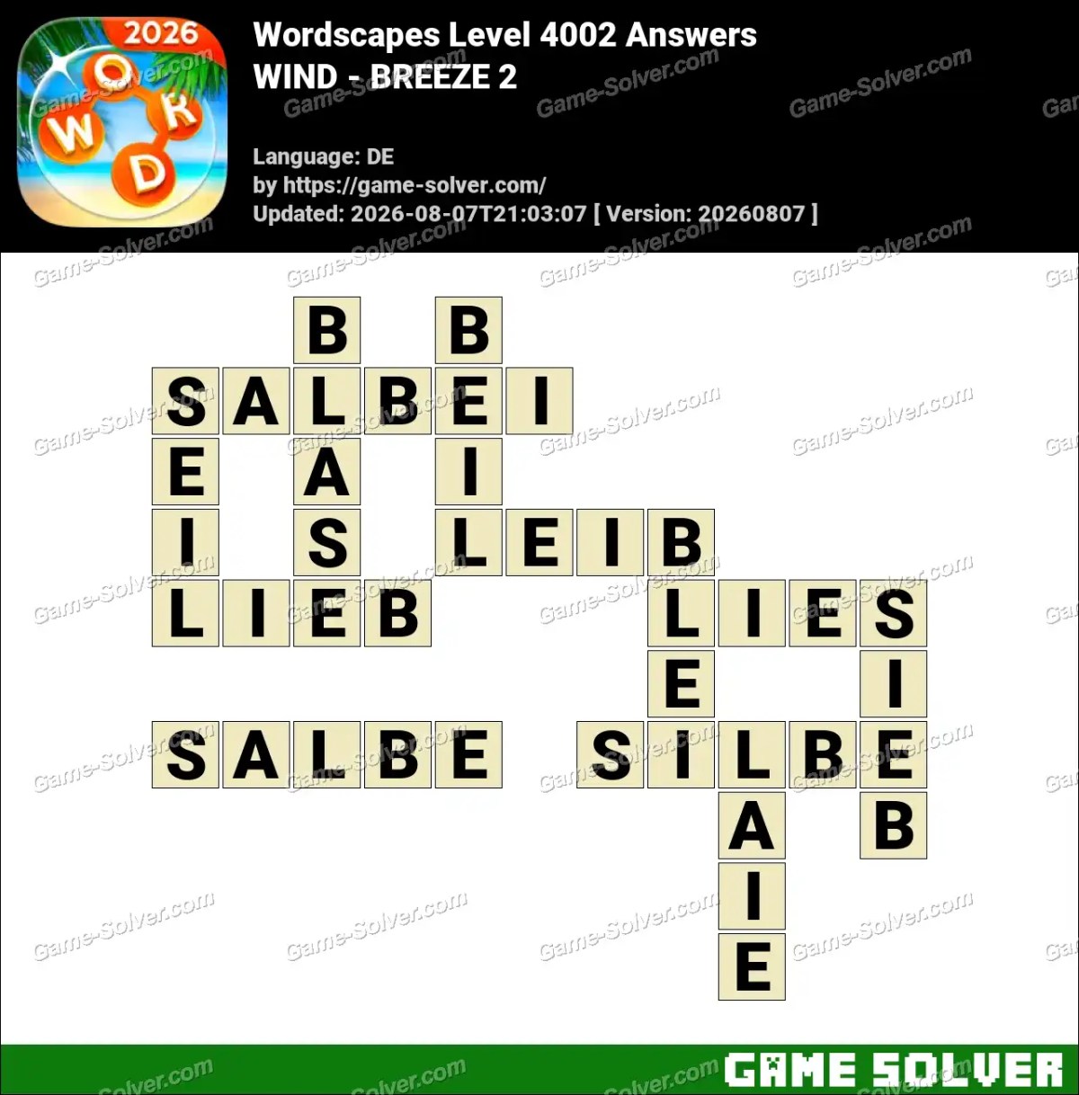 Wordscapes Deutsche Level 4002 Answers — WIND - BREEZE 2