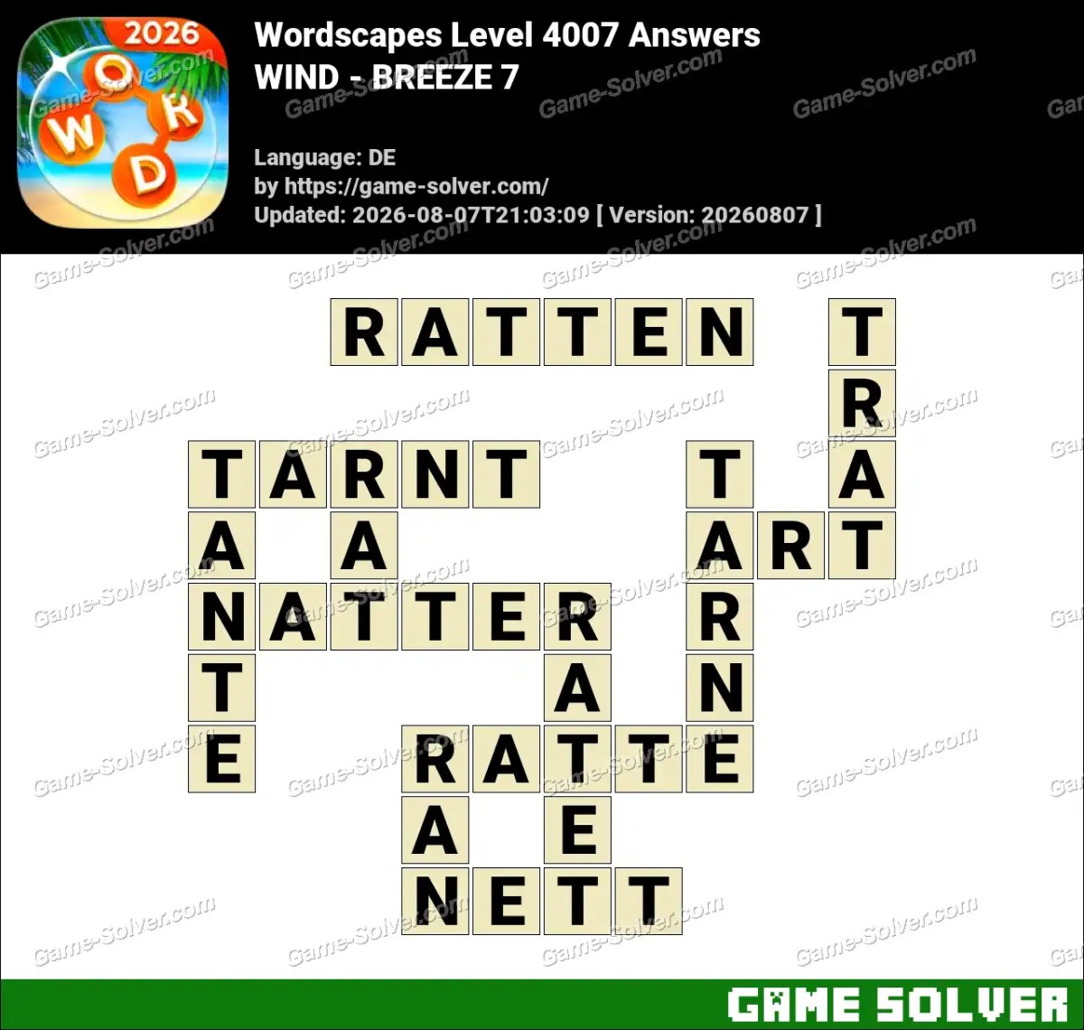 Wordscapes Deutsche Level 4007 Answers — WIND - BREEZE 7