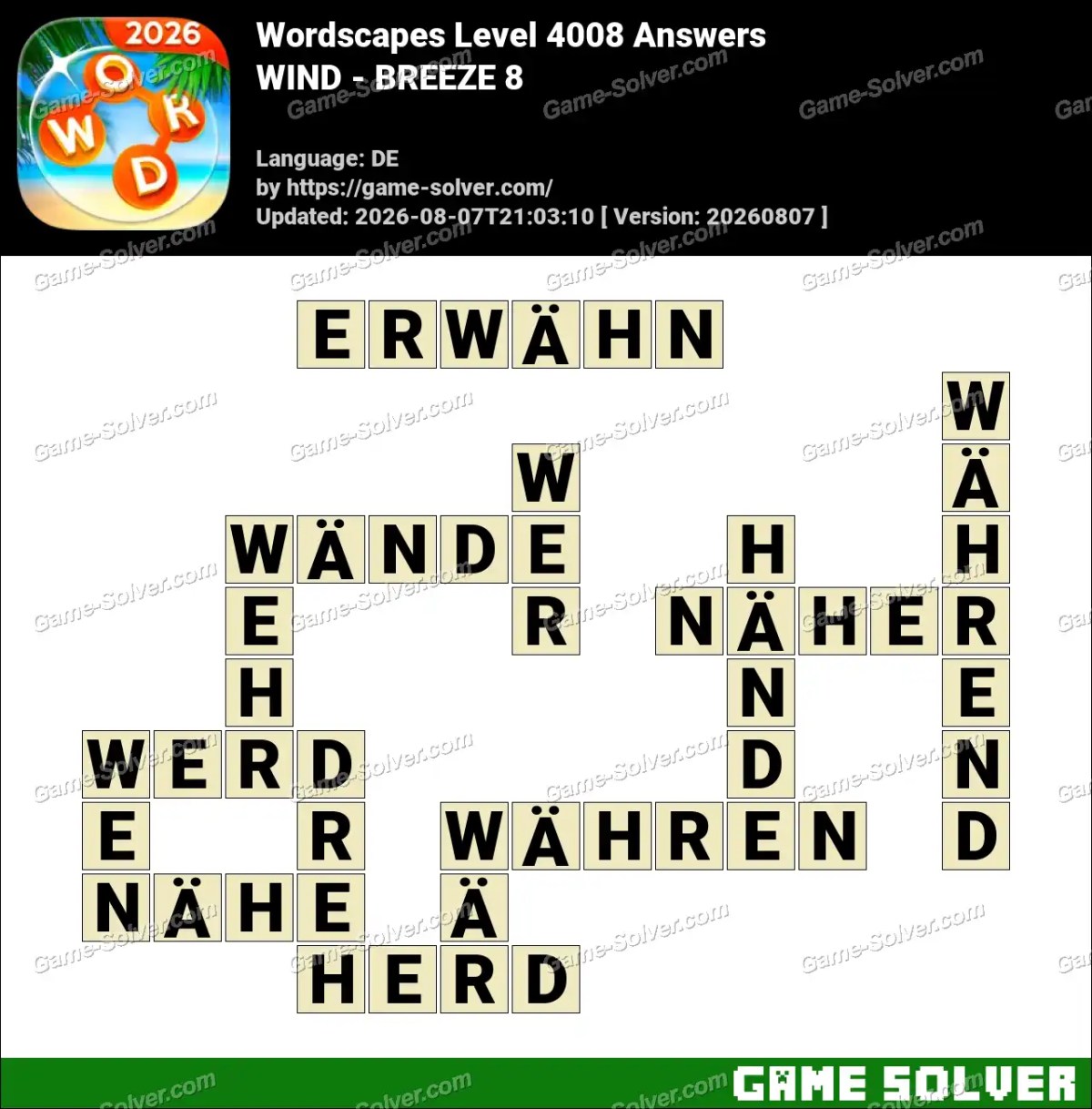 Wordscapes Deutsche Level 4008 Answers — WIND - BREEZE 8