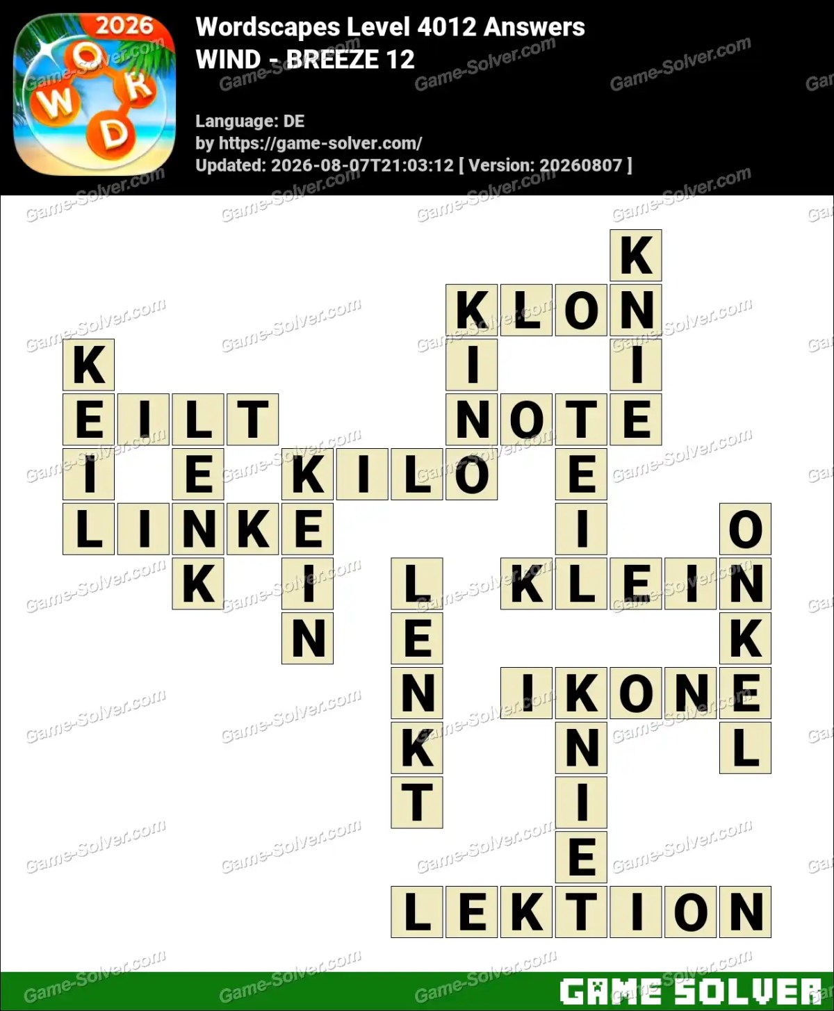 Wordscapes Deutsche Level 4012 Answers — WIND - BREEZE 12